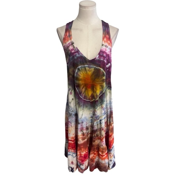 Colorful Tie-Dye Sleeveless Midi Dress Concert Festival 70’s Party Sz M Handmade - Picture 1 of 6
